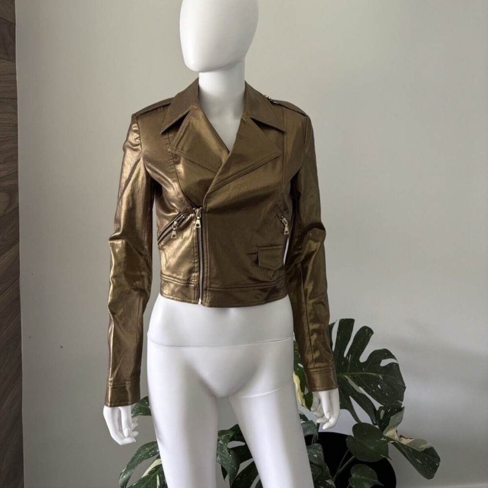 SASS & BIDE Gold Metallic Biker Jacket Sz 2 US NEW - Picture 4 of 8
